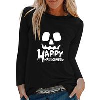 ANJUNIE Womens Casual Halloween Print Shirts O-Neck Long Sleeve Top Loose T-Shirt Blouse(2-Black,S)