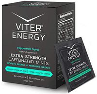 Viter Energy Extra Strength Caffeinated Mints - 80mg Caffeine & B-Vitamins Per Powerful Sugar Free Mint. Boost Energy Focus & Fresh Breath. 1 Piece Replaces 1 Coffee, Drink, Caffeine Gum (Peppermint)