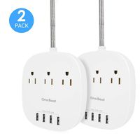 Power Strip 2 Pack, Desktop Charging Station with 3 Outlet 4 USB Ports 4.5A, Flat Plug, 5 ft Long Braided Extension Cord for Cruise Ship Travel Home Office, ETL Listed, White