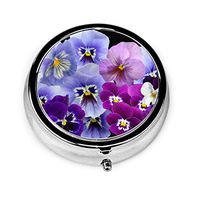 Pansy Custom Fashion Round Pill Box Compact 3 Space Tablet Holder Pocket Purse Organizer Case Decoration Box