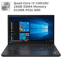 LA Lenovo ThinkPad E15 High Performance Business Laptop: Intel 10th Gen i7-10510U Quad-Core, 16GB RAM, 512GB NVMe SSD, 15.6" FHD 1920x1080 IPS Display, Fingerprint, Win 10 Pro, Black