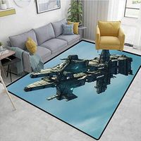 Fantasy ikat Area Rug Entryway, Science Fiction Alien Ship Illustration Extraterrestrial Beings Realistic UFO, Durable Rugs - Living, Dinning, Office, Rooms & Bedrrom, Hallway Carpet(3'x 5')