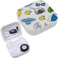 Portable Contact Lens Case Box Travel Kit Mirror + Bottle + Tweezers Container Holder [ Summer Elements Vacation Travel ]