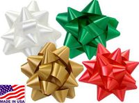 Gift Wrap Bows- 8 Made in America Self Adhesive Star Gift Wrap Bows - Assorted White, Gold, Green, and Red Great for Gift Wrapping