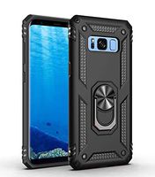 Case Compatible with Samsung Galaxy S8 Case Clear Slim Soft Silicone+Hard Plastic Cover Case with Frame Finger Grip Rotating Ring Holder Stand Work with Magnetic Car Mount for Galaxy S8 (Black)