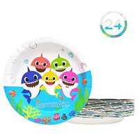 BEST HOPE 9 Inch Baby Cute Shark Party Birthday Plates, Birthday Party Supplies Decorations 24 Packs