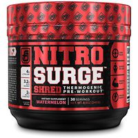 NITROSURGE Shred Pre Workout Supplement - Energy Booster, Instant Strength Gains, Sharp Focus, Powerful Pumps - Nitric Oxide Booster & PreWorkout Powder - 30Sv, Watermelon