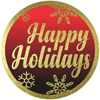 Happy Holidays Stickers Seals Labels - (Pack of 120) 2" Large Round Gold Foil Stamping on Red Black for Christmas Cards Gift Envelopes Boxes