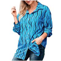 Meikosks Women's Vintage Print Blouses Button V Neck Tops Plus Size Shirt Loose Tunic Blue