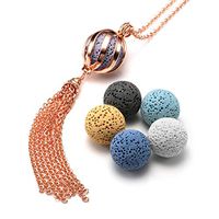 Top Plaza Womens Lava Rock Stone Aromatherapy Essential Oil Diffuser Necklace Twisted Ball Locket Pendant Fashion Long Tassel Necklaces Jewelry with 6 Lava Stone Balls - Rose Gold