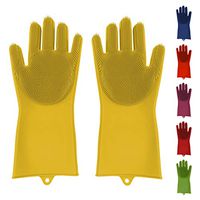 Silicone Dishwashing Gloves Reusable Heat Resistant Dish Scrubber for Cleaning Kitchen Bathroom Car Washing Large Non-Latex Sponge Gloves in Trendy Colors (Yellow)