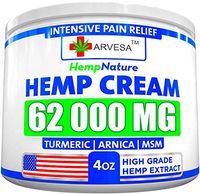 Hemp Pain Relief Cream - 62 000 MG - Made in USA - 4OZ - Relieves Muscle, Joint Pain - Lower Back Pain - Inflammation - Hemp Oil Extract with MSM - EMU Oil - Arnica - Turmeric