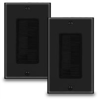BATIGE Brush Wall Plate Anti-dust Wall Mount Panel Cable Pass Through Insert for Wires Single Gang Cable Access Strap Wall Socket Plug Port for HDTV HDMI Home Theater (1 GANG (2 Pack), Black)