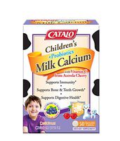 CATALO - Children's Milk Calcium with Probiotics and Acerola Cherry, Containing Vitamin C to Boost Immunity, Supports Bone and Digestive Health, 50 Blueberry Flavored Chewable Tablets