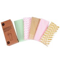 125 PCS Paper Straws Pink Gold Mint Green Stripe Chevron Wave Assorted Collection Drink Decoration - Boxed 5 Individual Pack