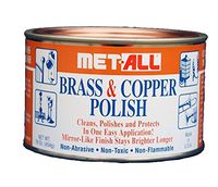 MET-ALL BC-10 Brass & Copper Polish 16oz Cleans, Polishes, Protect Oxidation & Tarnish Removal on Antiques, Rails, Ships, Elevators Leaving Protective Barrier + EXTRA LARGE Microfiber Polishing Cloth