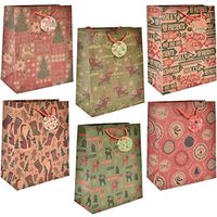 24 Large Brown Christmas Kraft Gift Bags Reusable Bulk Variety Set Assortment with Handles & Coordinating Gift Tags for Wrapping Holiday Presents Party Favor Decorations 6 Beautiful Winter Designs