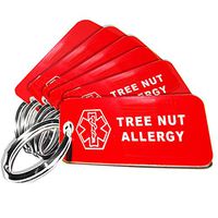 My Identity Doctor - 6 Pre-Engraved Tree Nut Allergy Plastic Medical Alert ID Keychains, Small 2.25 x .79 Inch