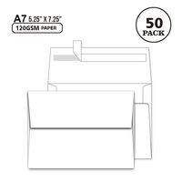 A7 White Envelopes 5X7 50 Pack - Quick Self Seal,Square Flap¡ê?for 5x7 Cards| Perfect for Weddings, Invitations, Photos, Graduation, Baby Shower, Stationery for General, Office | 5.25 x 7.25 inches