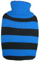 Warm Tradition Black & Blue Stripes Knit Hot Water Bottle Cover- Cover ONLY
