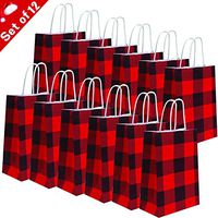 12 Pieces Red and Black Buffalo Plaid Paper Party Bags Christmas Tote Gift Bag Birthday Kraft Party Bags Buffalo Plaid Black and White Gift Bags