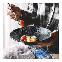 Bowl Thick Soup Plate Japanese Ramen Folk culture bowl, Instant Noodle Folk culture bowl Creative Salad Folk culture bowl, Kitchen Household Ceramic Folk culture bowl Tableware (Color : Black, Size :