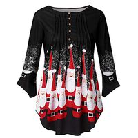 Meikosks Ladies Flare Cuff Blouse Plus Size Christmas Print T Shirt Crinkle Chest Pullover Tunic Black