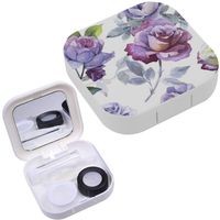 Portable Contact Lens Case Box Travel Kit Mirror + Bottle + Tweezers Container Holder [ Wildflower Rose Flower Watercolor ]