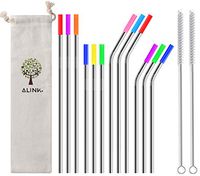 ALINK 12-Pack Stainless Steel Metal Straws with Silicone Tips, Long Reusable Drinking Straws for 20oz/ 30oz Yeti/Rtic Tumblers, Starbucks, Tervis with 2 Cleaning Brush and Carrying Case