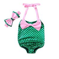 2Pcs/Set Kids Baby Girl Mermaid Swimsuits Halter Toddler Swimwear Bikini Set with Headband (Pink, 2-3 Years)