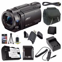 Sony FDR-AX33 4K Ultra HD Handycam Camcorder + NP-FV70 Battery + External Charger + 16GB SDHC Card + Case + Card Reader + Card Wallet Saver Bundle