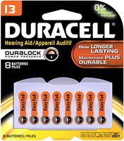 Duracell DA13B8ZM09 Easy Tab Hearing Aid Zinc Air Battery Pack, 13 Size, 1.4V, 300 mAh Capacity (Case of 6 Cards, 8 Unit per Card)