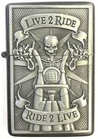 Eclipse"Live to Ride" Biker Skull Design Windproof Jet Flame Pocket Torch Lighter, 1880 (Black Frame)
