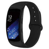OenFoto Sports Band Compatible Gear Fit2 Pro/ Fit2, Replacement Silicone Accessories Strap Samsung Gear Fit2 Pro SM-R365/ Gear Fit2 SM-R360 Smartwatch-Black with Black Button, Large