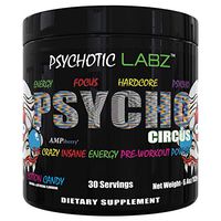 Psychotic Labz Psycho Circus High Stim Pre Workout Powder, Energy Focus Strength Pumps, Loaded with Beta Alanine Creatine Caffeine Ampiberry Dmae Bitartrate, 30 Srvgs, Cotton Candy