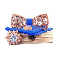 Meidexian888 Classic Handmade Mens Customized Solid Wood Bow Tie Creative Wedding Wooden Hollow Carved with Box Set (Blue)