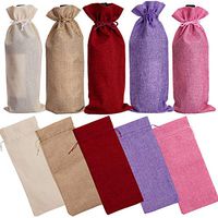 LUTER 10PCS Jute Wine Bags Wine Bottle Gift Bags Champagne Bottle Bags with Drawstring, Party Supplies, Wine Red, White, Light Purple, Pink, Original Hemp,13.5 * 5.5 Inch.
