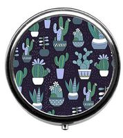 Qien BaiSei Cartoon Cactus in The Rain Pattern Pill Box/Pill Case-Round Pill Box/Case- Three-Compartment Pill Box/Pill Case