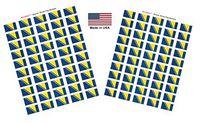 Made in USA! 100 Country Flag 1.5" x 1" Self Adhesive World Flag Stickers, Two Sheets of 50, 100 Sticker Flags Total (Bosnia)
