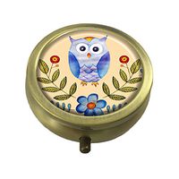 Guojew Owls and flowers Custom Fashion Round Pill Box Tablet Holder Pocket Purse Organizer Case Decoration Box