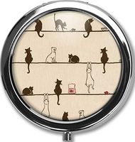 Cat Background Custom Round Black Pill Case Pocket 2.1 inches Medicine Tablet Holder Organizer Case for Purse/Three-Compartment Pill Box/Black Pill Case