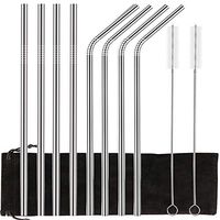 Set of 8 Stainless Steel Metal Straw 8.5”, 20 OZ Tumbler Thread Bagged Reusable Drinking Rounded Straws, Cleaning Brushes Included(4 Straight+4 Bent+2 Brushes+Carry Bag)