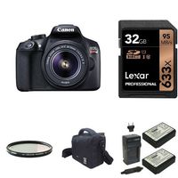 Canon EOS Rebel T6 Digital SLR with 18-55mm Lens, 32GB Memory Card, Extra Battery, Bag and Lens Filter