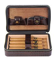 4 Cigar Cedar Wood Lined Portable Travel Case - Brown Crocodile PU Leather