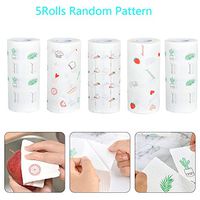 5 Rolls Home Kitchen Clean Paper Towels, Morenitor 2-Ply Multifunctional Oil Absorbent Roll Rag Washing Paper with Printing Pattern, Highly Absorbent Hand Towels for Daily Use, Random Pattern