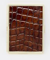 Brown Crocodile Print Leather Compact (9 100s) Metallic Cigarette Case & Stash Box