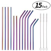 Metal Straws Stainless Steel Straws,Set of 12 10.5" 8.5" Reusable Multi-Colored Rainbow Metal Straws for 20 24 30 oz Yeti Tervis Rtic Tumbler,Eco-Friendly Drinking Straws(6 Straight+6 Bent+3 Brushes)