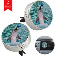 Dolphin Playing Ball two silver air freshener aromatherapy essential oil diffusers for car vent clip portable with four refill pads 1.33x1.83in