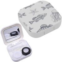 Portable Contact Lens Case Box Travel Kit Mirror + Bottle + Tweezers Container Holder [ Vintage Sea Creatures ]