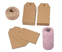 OxoxO 100PCS Kraft Tags Blank Label Paper Wedding Labels Gift Tags clothing Hang Tags with Jute Twine And Cotton Rope(White + Pink)